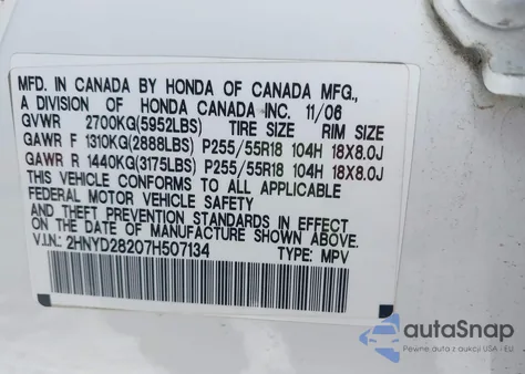 2007 Acura Mdx from USA, damaged, VIN 2HNYD28207H507134